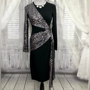 Eliza J Cocktail Dress, Wedding Dress, Long Sleeve Sequin Draped Sash Dress, NWT